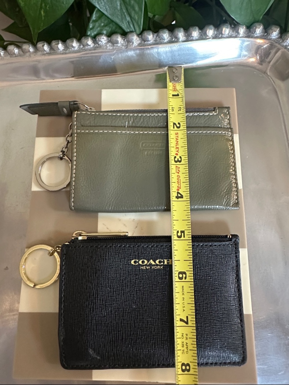 Coach Black and Olive Leather Card Case Duo with Key Rings selling as set 💚